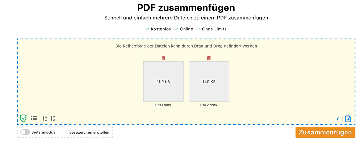 PDF-Dateien mit den PDF24 Online-Tools zusammenfügen